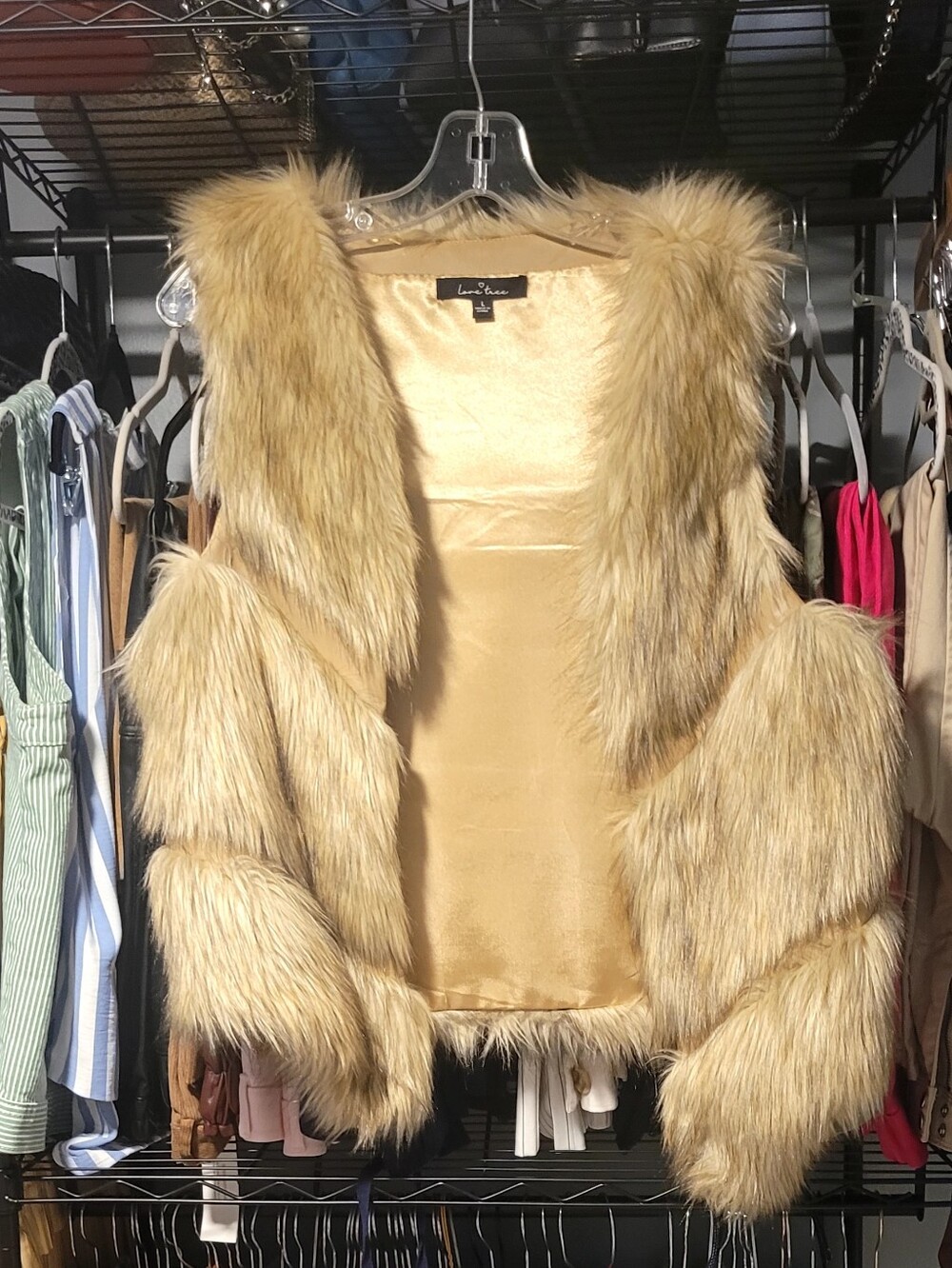 Love Tree Faux Fur Vest in Light Tan and Cream - Picture 2 of 5